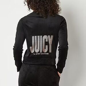 signature soft velour material, juicy Couture zip up jacket.